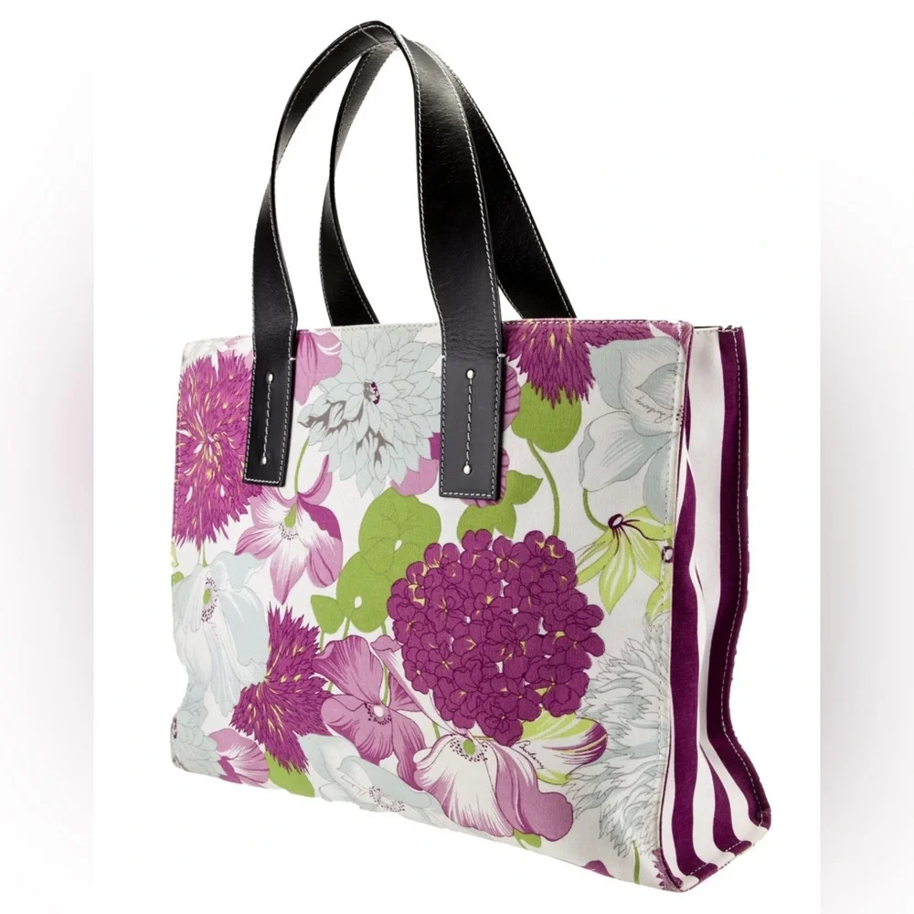Rare Burberry London Floral Pattern Canvas & Leather Tote Bag EUC - Picture 3 of 13